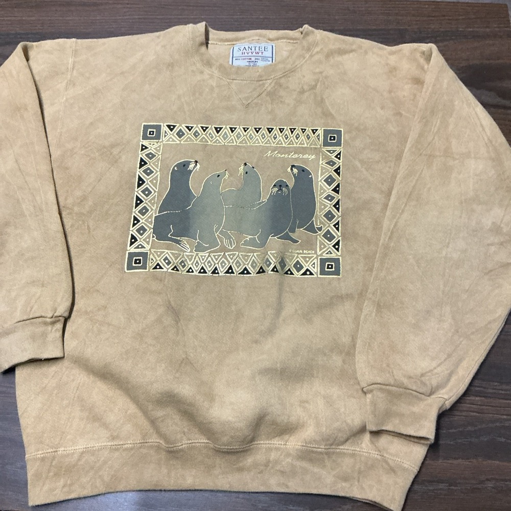 Santee HVYWT Monterey CA Men's M Grunge  Crewneck Gold Mustard USA Vintage 90s